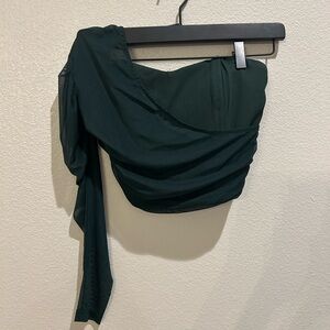 Green one sleeve crop top
